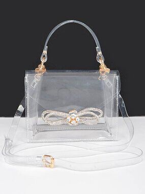 BNWT Brand New Transparent Rhinestone Bow  Stadium Bag Cleared Top Handle Bag